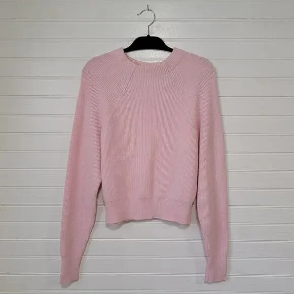 Free People Too Good Sweater Mock Neck Baby Pink Ribbed Cotton Size Medium - Picture 2 of 8